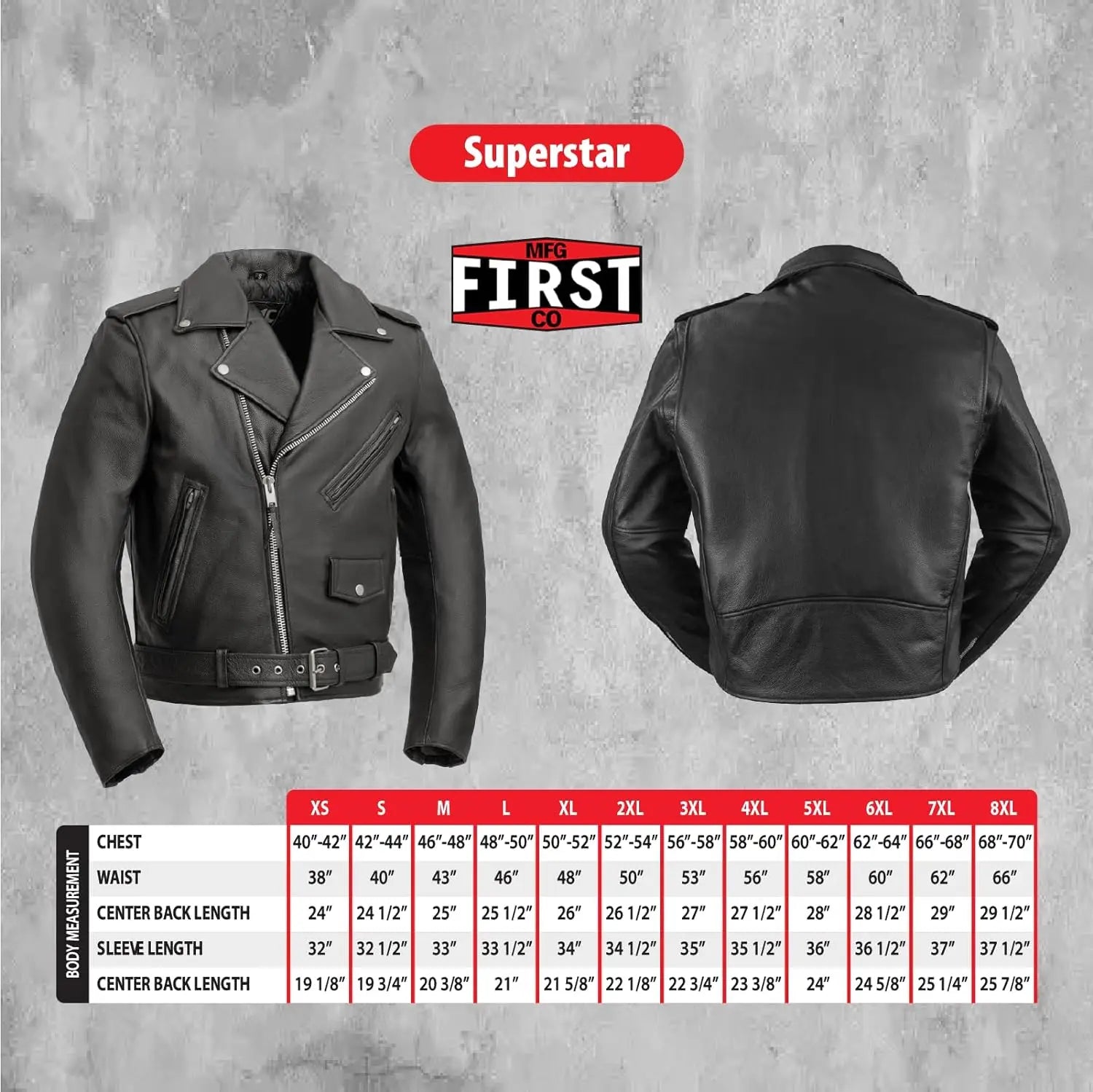 First Mfg Co - SuperStar - Men's Motorcycle Biker Riding Black Leather Jacket