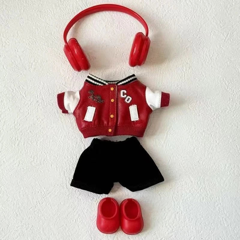 For 15/17cm Labubu Doll Fashion Trend Locomotive Clothing Set plush toy Leather Jacket Clothes designer Diy original Accessories