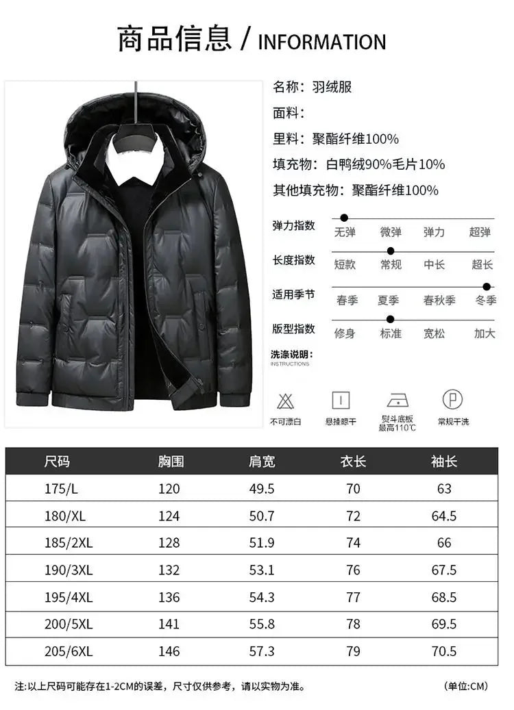 Winter Hooded Down Jacket Men Thicken Warm Genuine Leather Man Luxury Coat Male Fluffy Sheepskin Puffer