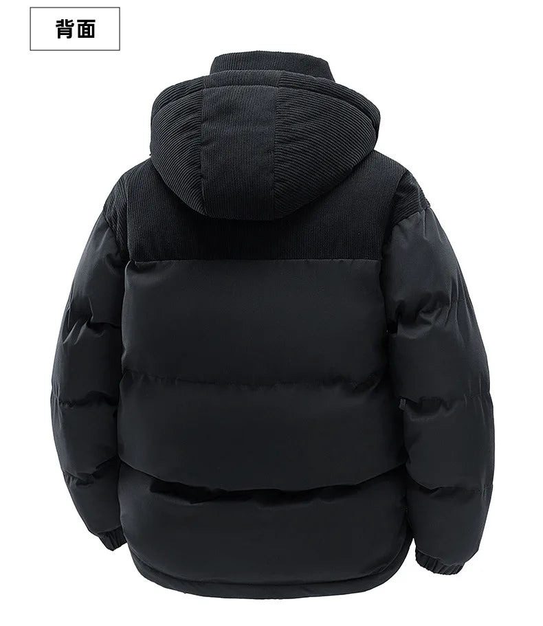 2025 Men's Color-coded Casual Trendy Loose Long Sleeve Hooded Quilted Jackets Male Winter New Fashion Thicken Clothes Coats Tops
