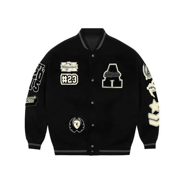 European and American Fashion Letter Embroidered Jackets Unisex Couple Contrasting Color Y2K Hip Hop Loose Leather Jackets Men