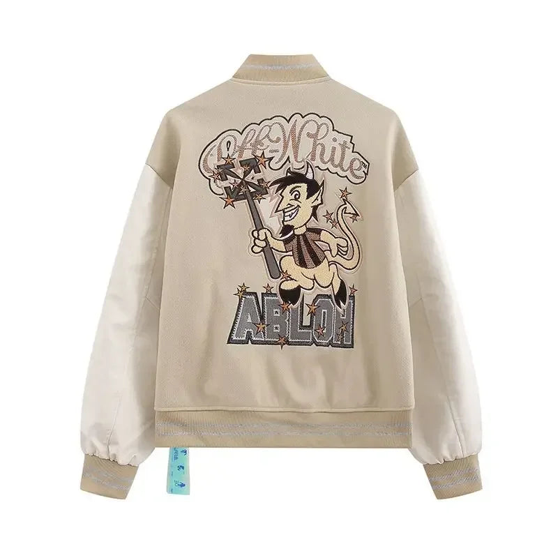 European and American Fashion Letter Embroidered Jackets Unisex Couple Contrasting Color Y2K Hip Hop Loose Leather Jackets Men