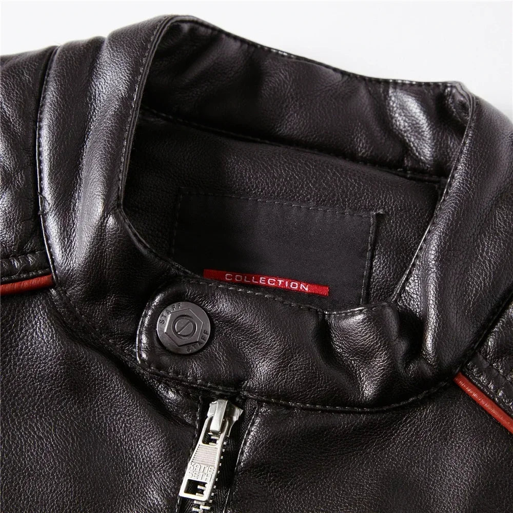 Streetwear Biker Coat Slim Fit Autumn Winter Coat Men Fur Lined Men Motorcycle Jacket Fashion Men Jacket Coffee Leather Jacket