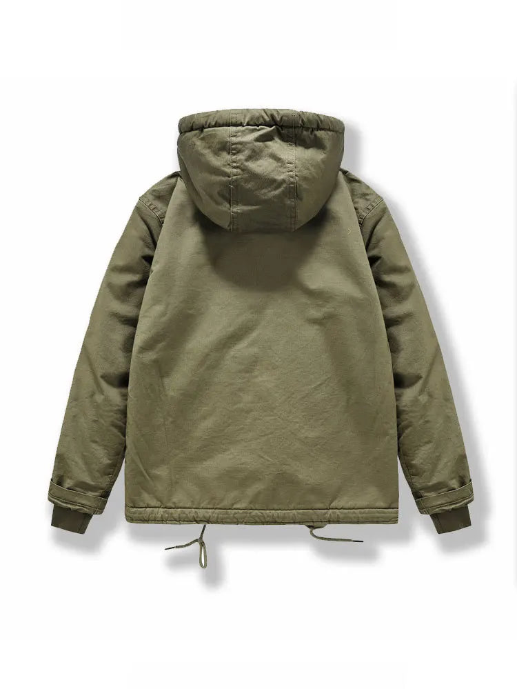 2025 New High-quality fall/winter outerwear men's outdoor casual windproof hooded pullover loose fleece work jacket male