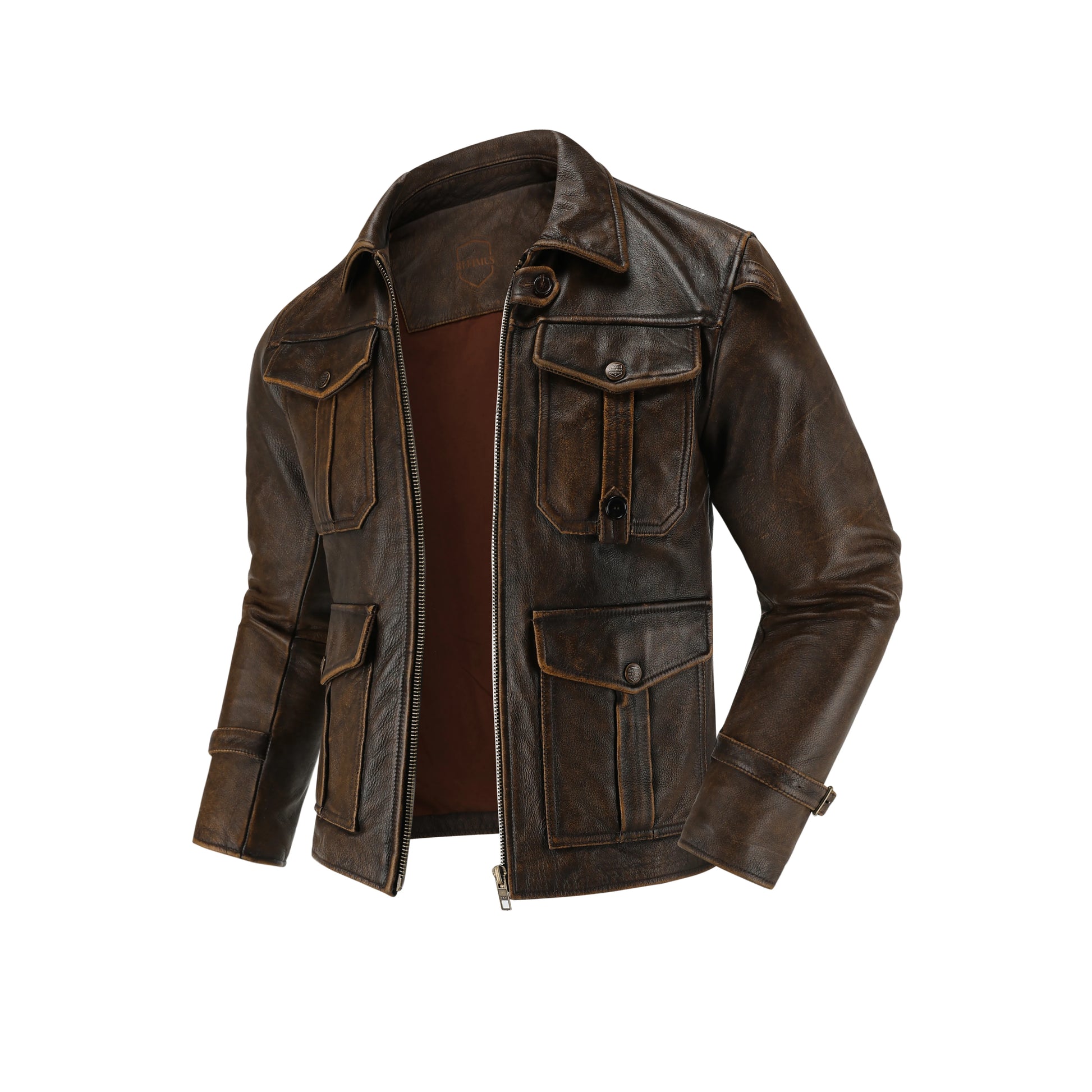 New Top-Layer Cowhide Leather Jacket Men's Four Seasons Motorcycle Leather Jacket Slim-Fit Lapel Multi-Pocket Jacket