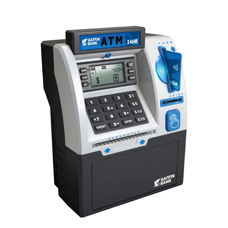 Playing house, savings toys, ATM machines, smart card swiping, coin counting, large safe, password, and money storage can