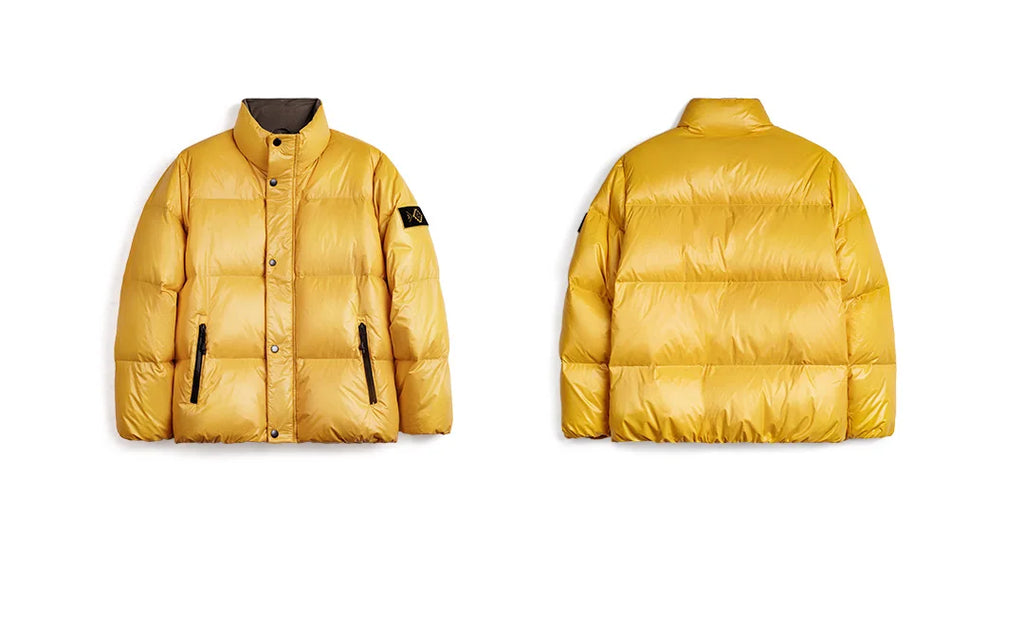 Maden Casual 90% White Duck Down Jacket Yellow Stand Collar Warm Jacket Versatile Puffer Coat for Men Fall and Winter Outerwear
