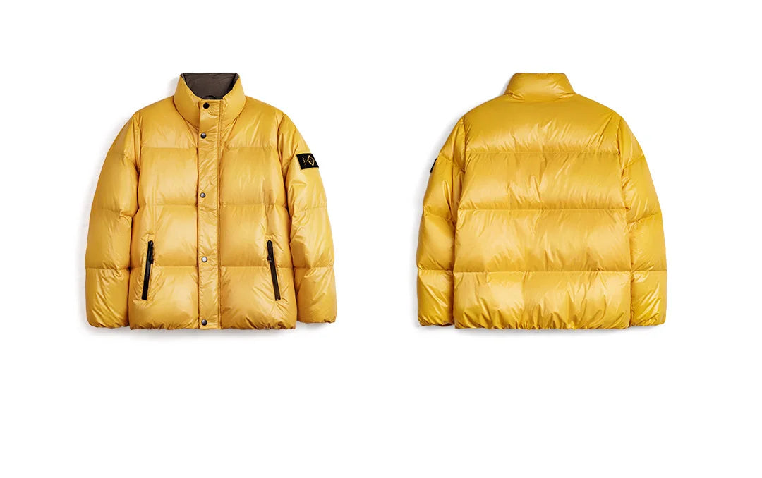 Maden Casual 90% White Duck Down Jacket Yellow Stand Collar Warm Jacket Versatile Puffer Coat for Men Fall and Winter Outerwear