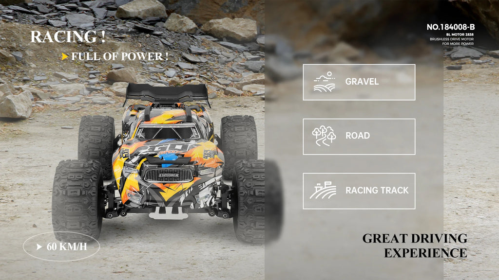 Wltoys 184008 1/18 Scale 2.4G RC Car Brushless Motor ESC 4WD Off-Road High Speed 60Km/H 3-in-1 Racing Toy for Boys