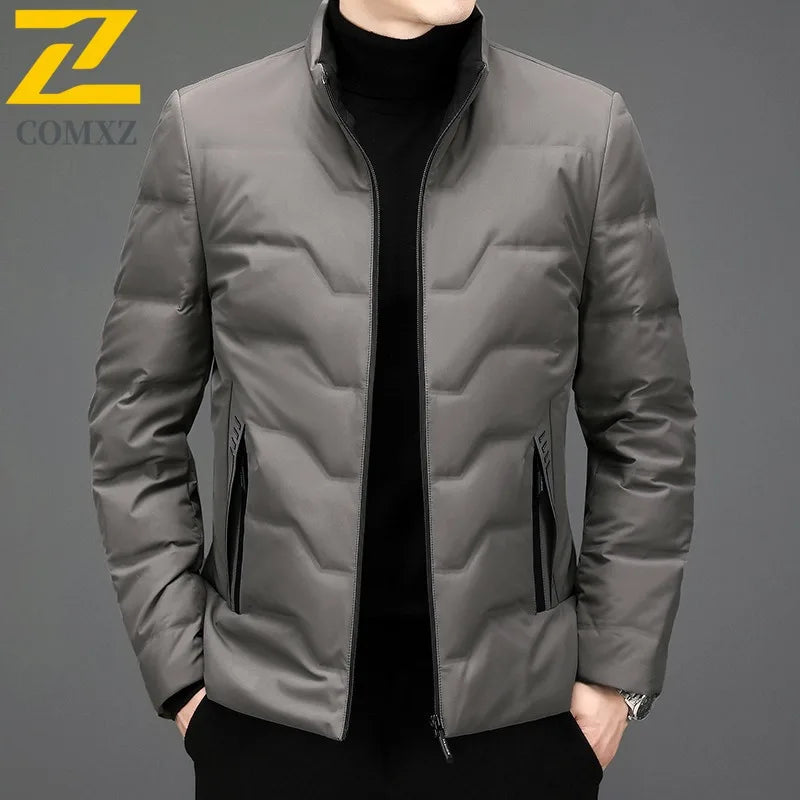 COMXZ Mens Down Jacket 2025 New Classic Solid Color Outdoor Camping Windproof Parka Fashion Lightweight Warm Autumn Winter Coat