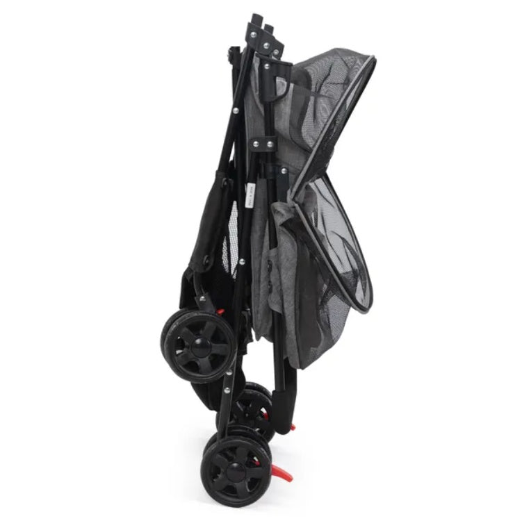 Foldable Pet Stroller, Small Dog Cat Stroller With Storage Basket For Small Puppies, Gray And Black - MAYONAL STORE