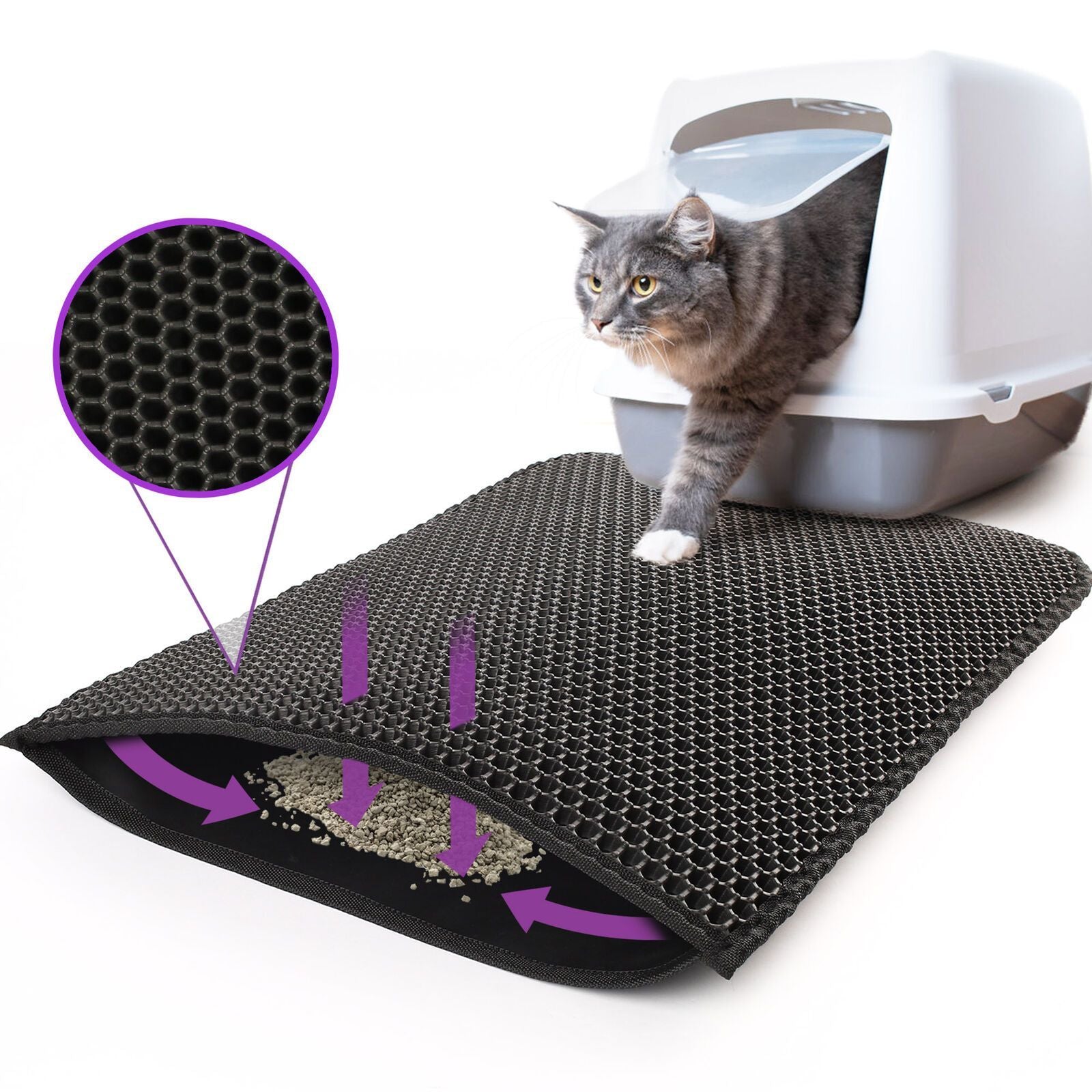 Kitty Cat Litter Mat Trapping Honeycomb Double Layer Design Waterproof Double Layer EVA Cat Litter Pad Waterproof Non-slip Sand Basin Filter Kitten Dog Washable Mattress - MAYONAL STORE