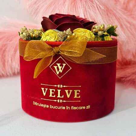 FLORAL ARRANGEMENT Soap Rose & Ferrero Rocher - Red Velvet Box