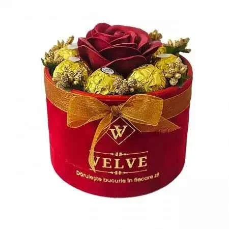 FLORAL ARRANGEMENT Soap Rose & Ferrero Rocher - Red Velvet Box