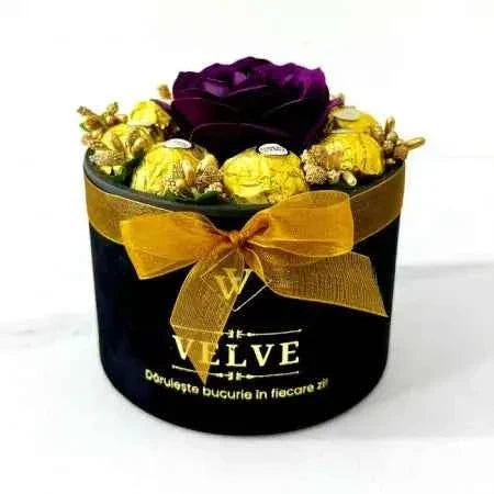 Soap Rose & Ferrero Rocher - Black Velvet Box (Purple Burgundy)