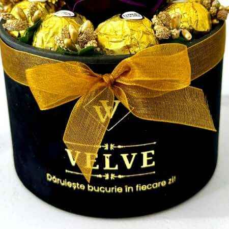 Soap Rose & Ferrero Rocher - Black Velvet Box (Purple Burgundy)