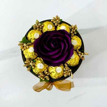 Soap Rose & Ferrero Rocher - Black Velvet Box (Purple Burgundy)