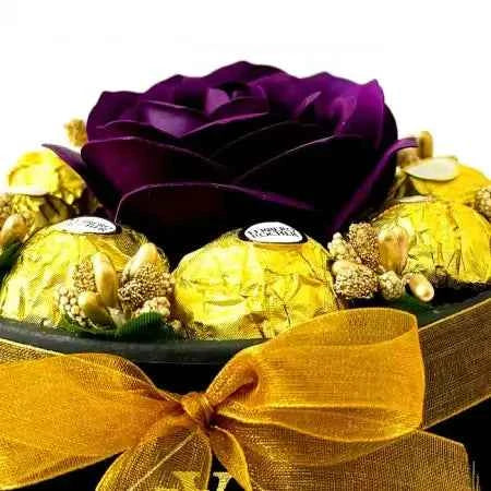 Soap Rose & Ferrero Rocher - Black Velvet Box (Purple Burgundy)