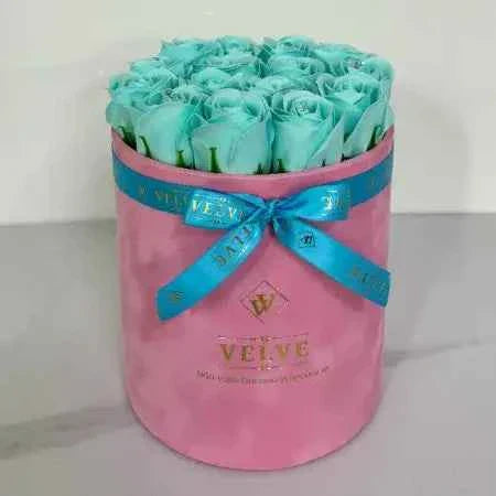 Elegant Floral Arrangement: 15 Handmade Soap Roses in Pink Velvet Box