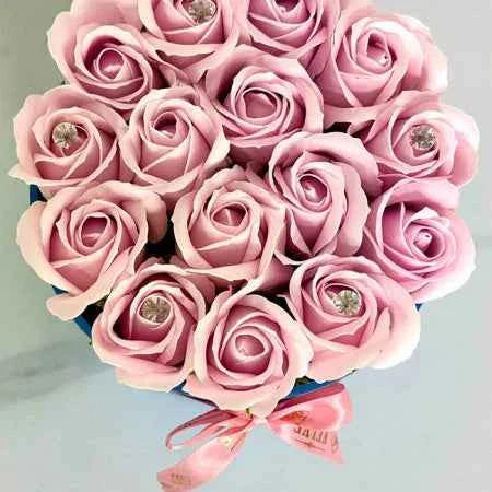 Handmade Floral Arrangement: 15 Soap Roses in Blue Velvet Box