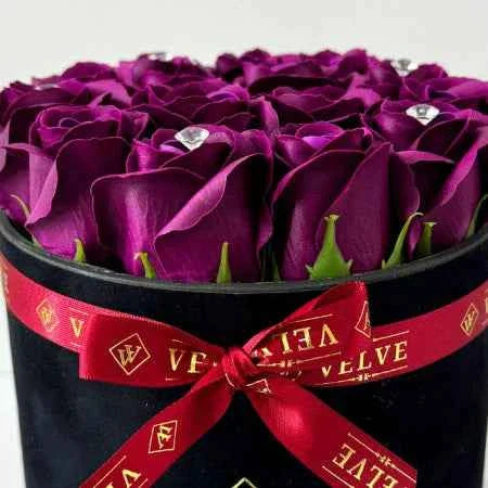 Exquisite Floral Arrangement: Handmade Soap Roses in Black Velvet Box