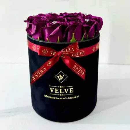 Exquisite Floral Arrangement: Handmade Soap Roses in Black Velvet Box