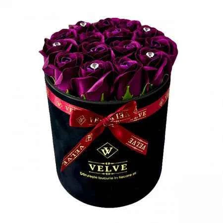 Exquisite Floral Arrangement: Handmade Soap Roses in Black Velvet Box
