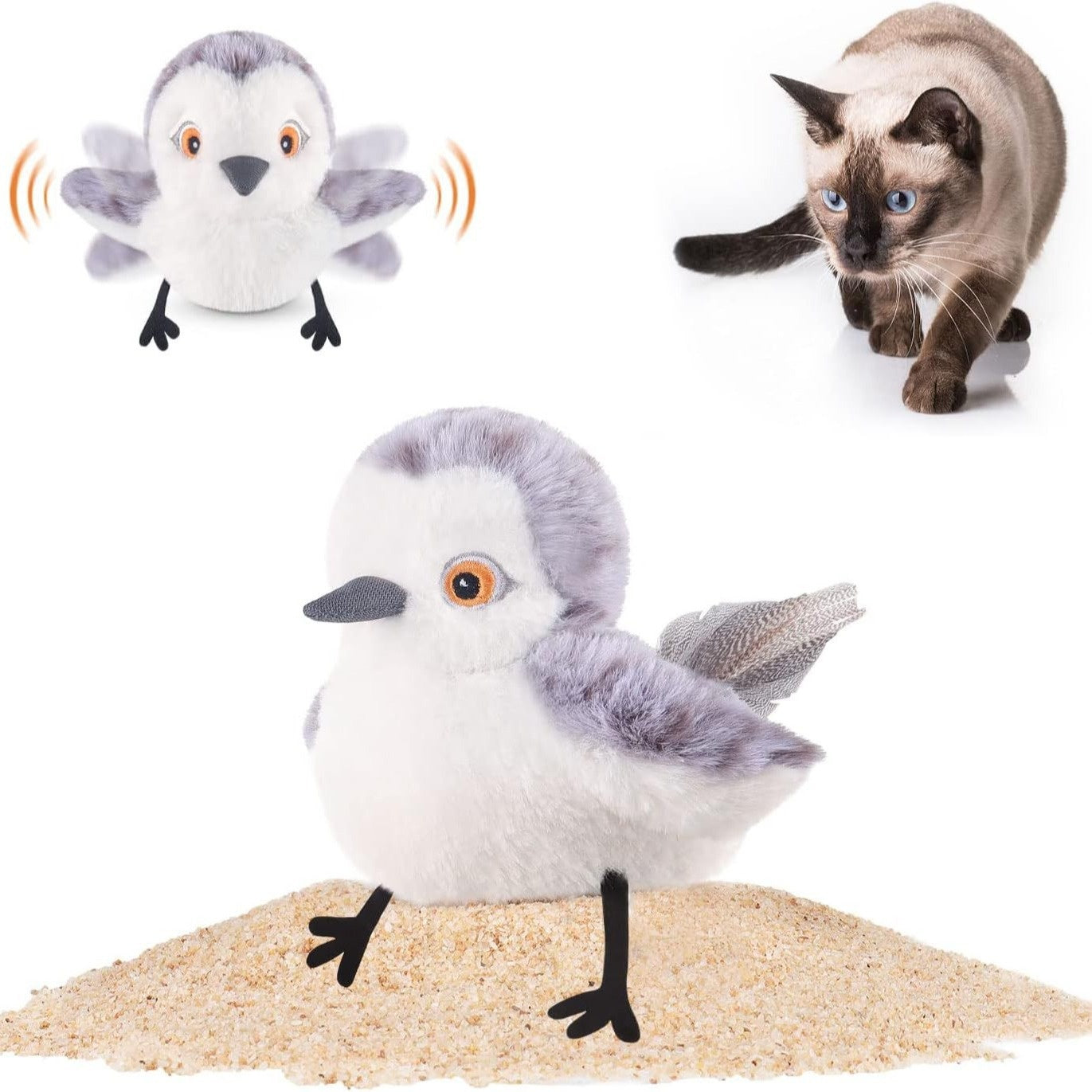 Cat Toys Flapping Bird No Flying,Lifelike Sandpiper Chirp Tweet, Rechargeable Touch Activated Kitten Toy Interactive Cat Exercise Toys For All Breeds Cat Kicker Catnip Toys - MAYONAL STORE