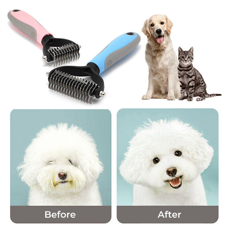 Grooming Brush For Pet Dog Cat Deshedding Tool Rake Comb Fur Remover Reduce 2-Side Dematting Tool For Dogs Cats Pets Grooming Brush Double Sided Shedding And Dematting Undercoat Rake Hair Removal Comb - MAYONAL STORE