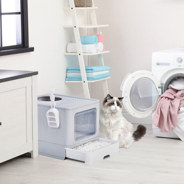 51x40x38cm, PP Plastic Litter Box, Spliced Bottom Pull-out Box, Square - Grey - MAYONAL STORE