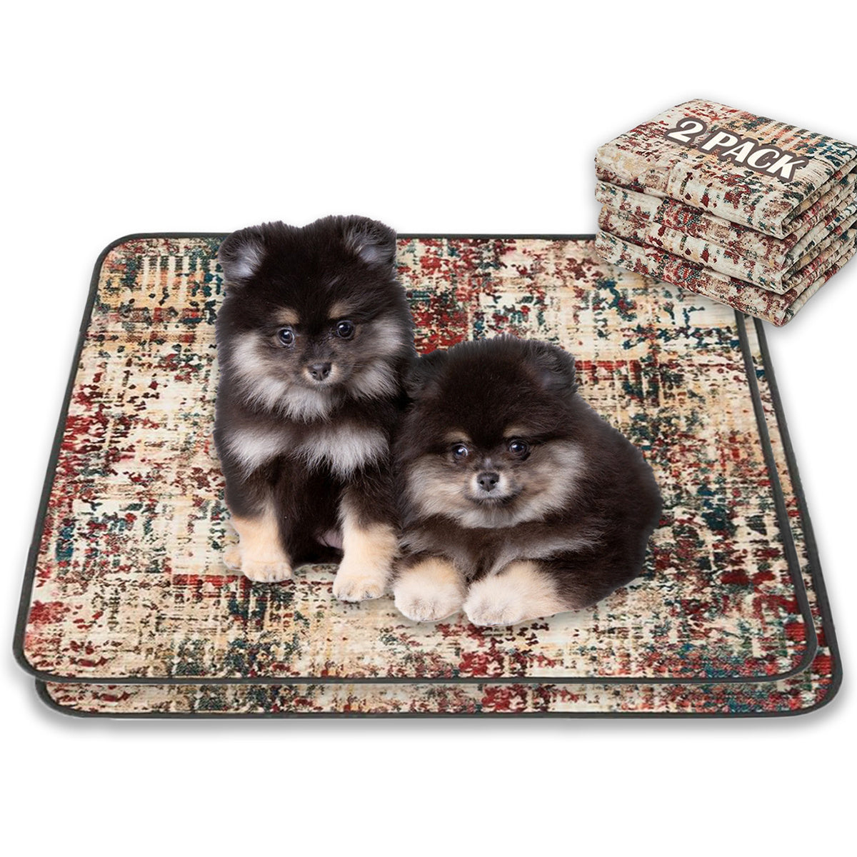 Qeils Washable Pee Pads For Dogs, 2 Pack Reusable Puppy Pads 18x24 Super Absorbent Leakproof Dog Training Pads, Non-Slip Potty Pads For Floor, Crate,Couch, Whelping Pads Litter Mat Puppy Supplies - MAYONAL STORE