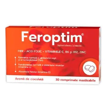 Feroptim Chocolate Flavor - 30 Chewable Tablets by Zdrovit for Iron Support - MAYONAL STORE