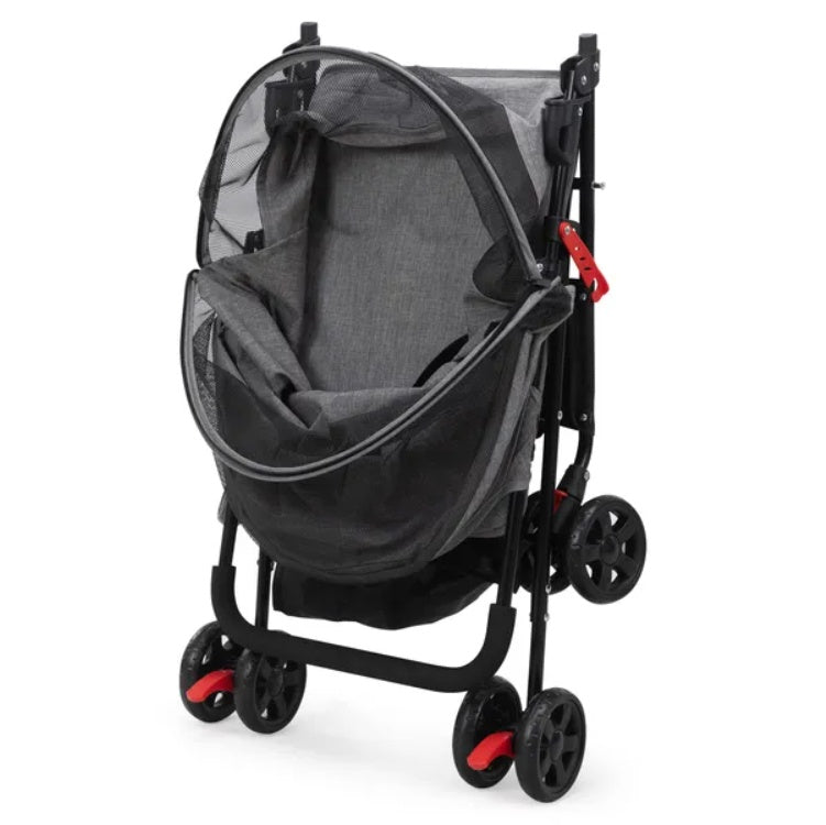 Foldable Pet Stroller, Small Dog Cat Stroller With Storage Basket For Small Puppies, Gray And Black - MAYONAL STORE