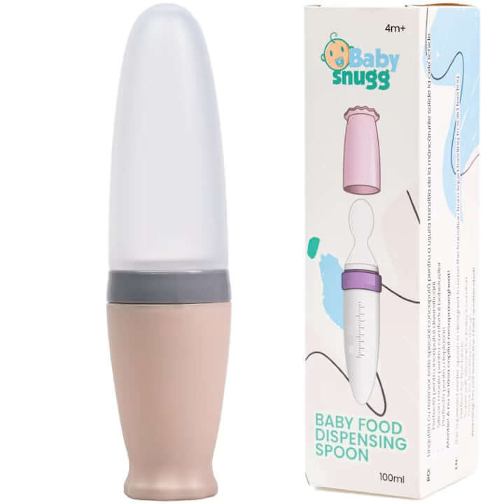 BABY Silicone spoon with Babysnugg tank, BPA Free, Portable, Beige - MAYONAL STORE