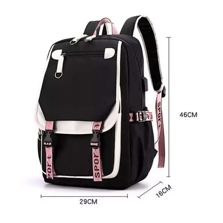 NEVERMORE Smart Children's Backpack – School, with USB Port, 46x29x16 cm, Black/Pink - MAYONAL STORE