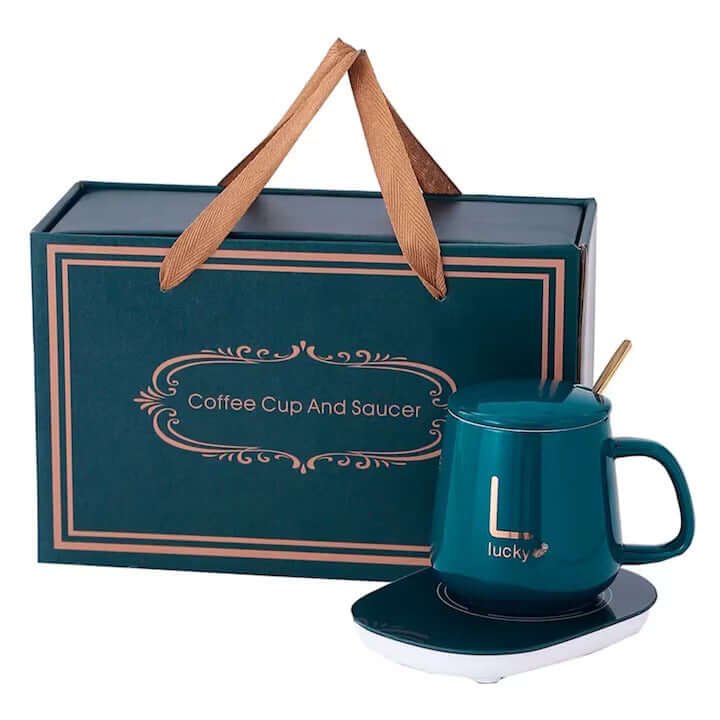 Ceramic Mug with Heater and Spoon – Constant Temperature 55°C, 400 ml, Green - MAYONAL STORE