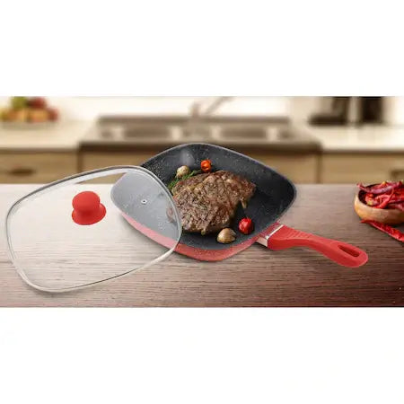 GRILL COOKING BY HEINNER ORANGE GRAYS PAN WITH LID, ALUMINIUM 28x4cm - MAYONAL STORE
