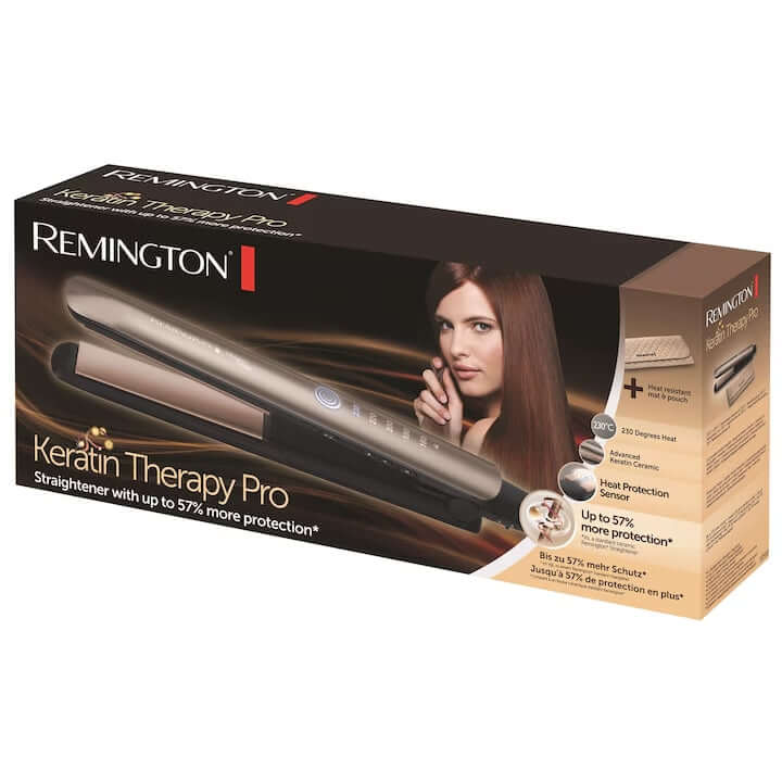 Remington Keratin Therapy Pro S8590 Hair Straightener – 230°C, Gold - MAYONAL STORE