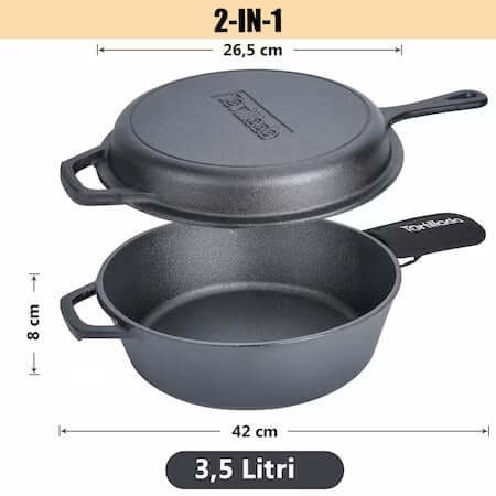TALL FRYING PAN 2 in 1 WITH LID, TORTILLADA , IRON, 26 CM, 3.5L E-BOOK 50 RECIPES INCLUDED - MAYONAL STORE