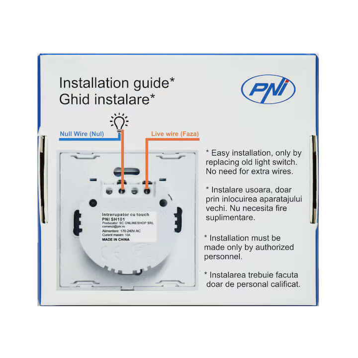 Simple Switch with Touch PNI SH101 made of glass, White with LED indicator - MAYONAL STORE