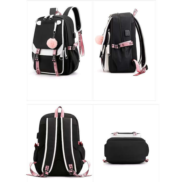 NEVERMORE Smart Children's Backpack – School, with USB Port, 46x29x16 cm, Black/Pink - MAYONAL STORE