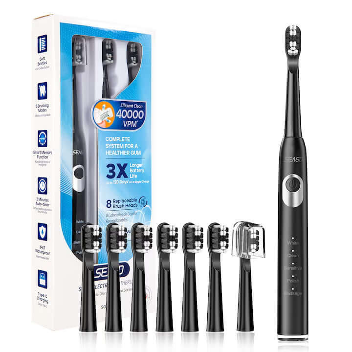 Sonic Electric Toothbrush – 40,000 Pulsations/Min, 5 Programs, Black - MAYONAL STORE