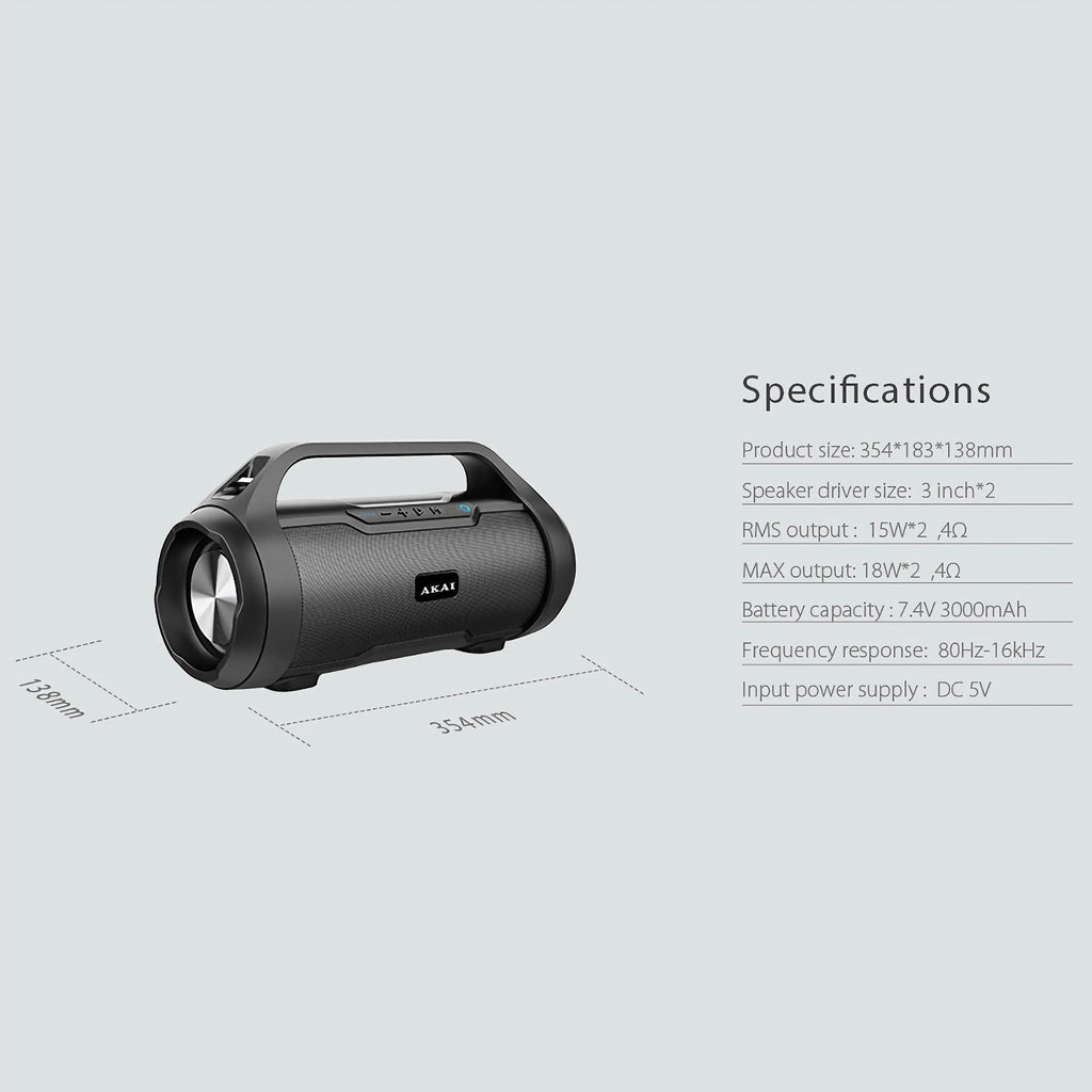 Akai ABTS-50 Portable Bluetooth Speaker – 18W, Waterproof, FM Radio - MAYONAL STORE