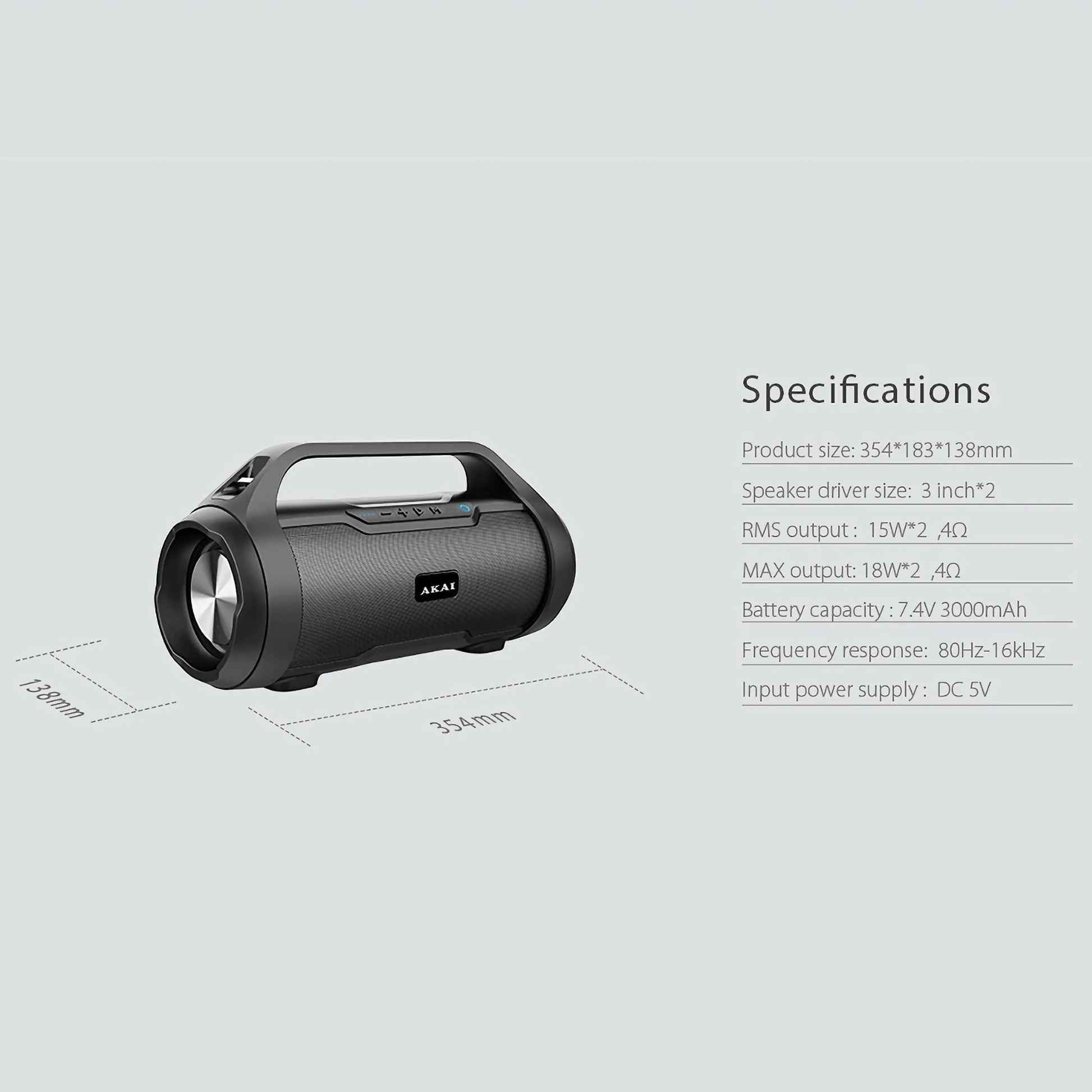 Akai ABTS-50 Portable Bluetooth Speaker – 18W, Waterproof, FM Radio - MAYONAL STORE