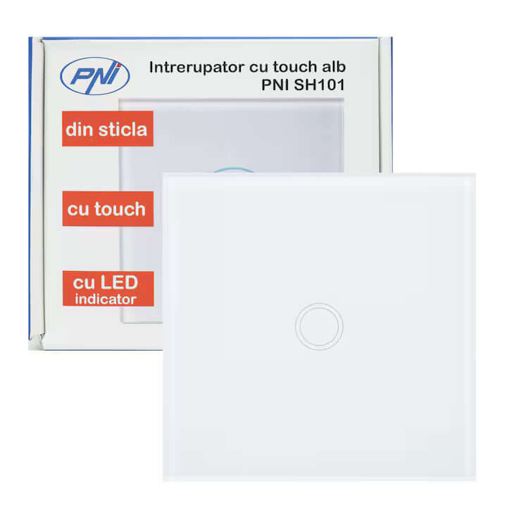 Simple Switch with Touch PNI SH101 made of glass, White with LED indicator - MAYONAL STORE