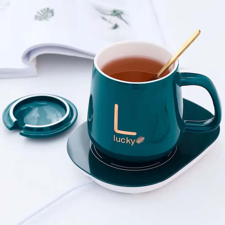 Ceramic Mug with Heater and Spoon – Constant Temperature 55°C, 400 ml, Green - MAYONAL STORE
