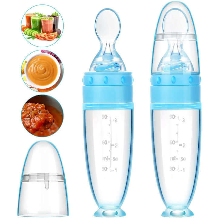 Baby Spoon, Silicone with reservoir for Solid Food 90 ml Blue - MAYONAL STORE