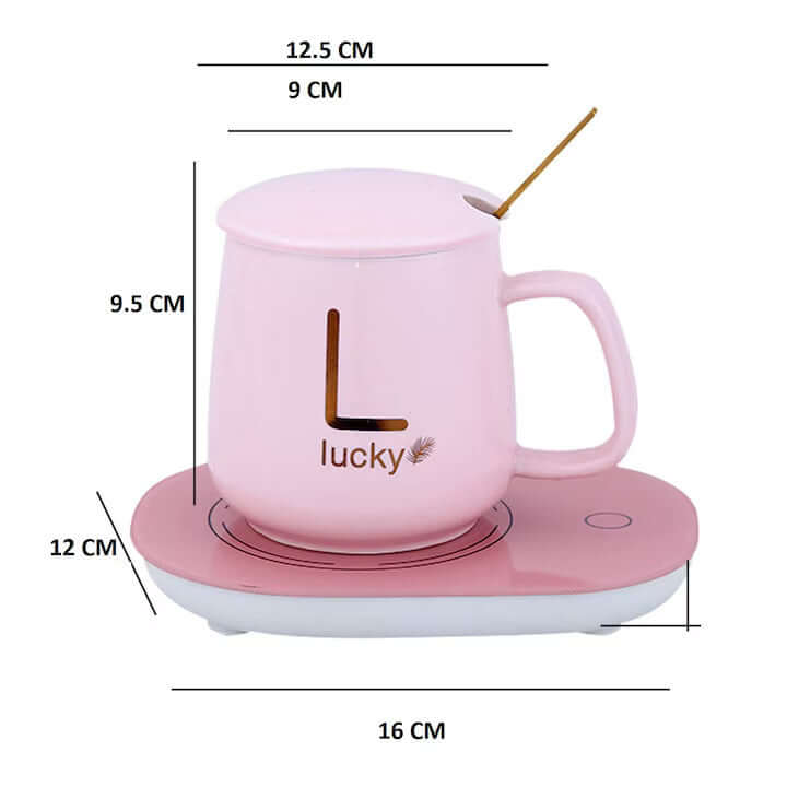 Ceramic Mug Set with Heating – Golden Lucky Writing, 350 ml, Pink - MAYONAL STORE