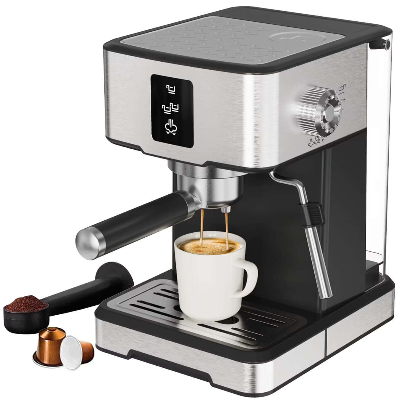 DELUXE MANUAL ESPRESSO MACHINE 3 IN 1 - CAPSULES, GROUN COFFEE AND COFFEE PAD, 1.5L, 1400W - MAYONAL STORE