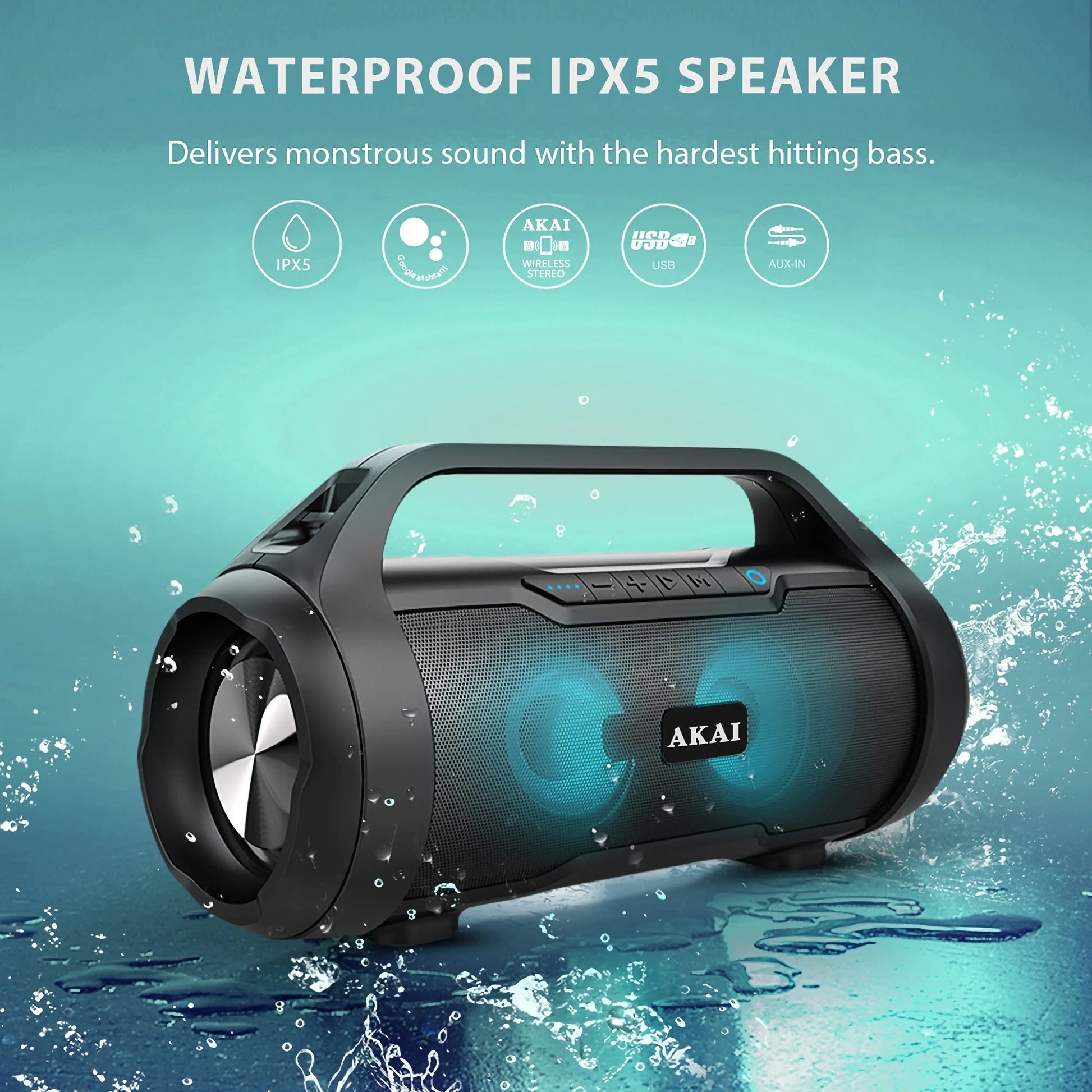 Akai ABTS-50 Portable Bluetooth Speaker – 18W, Waterproof, FM Radio - MAYONAL STORE